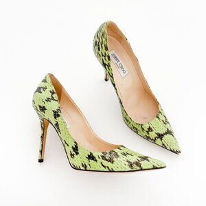 Jimmy Choo Anouk 100 Pumps EU 40 US 10 Green Snake Pointed High Heels Reptile